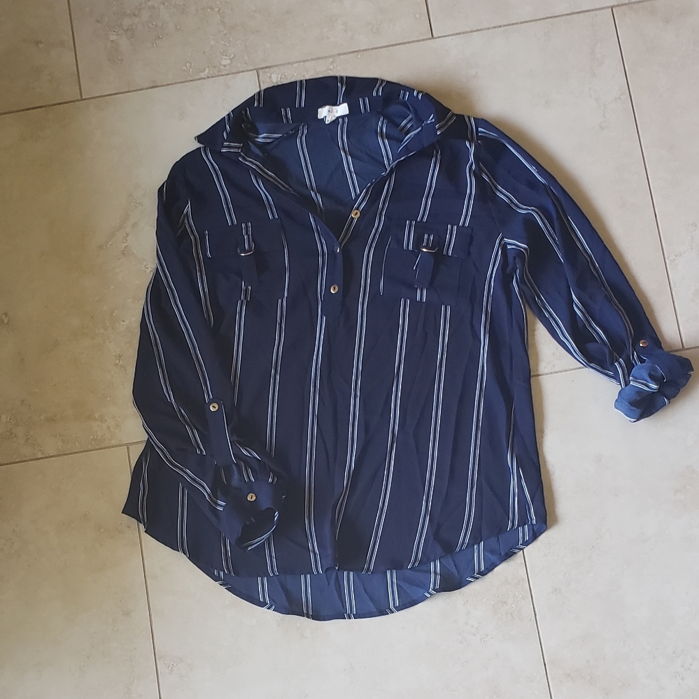 Long Sleeve Stripped Semi-Sheer Blouse